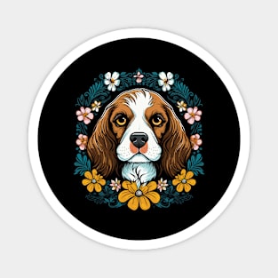 King Charles Spaniel with daisies illustration Magnet